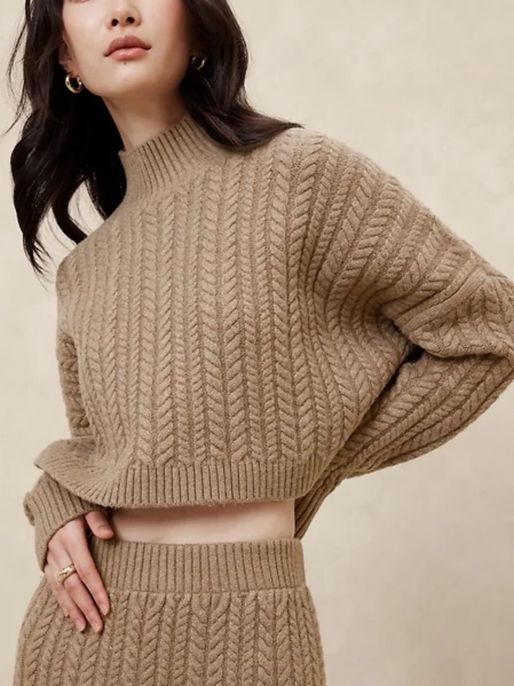 Banana Republic 2024 Cropped Cable Knit Wool Blend Sweater